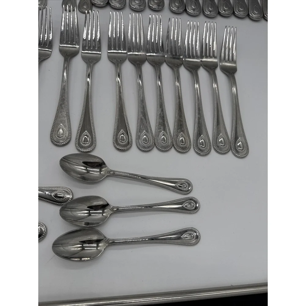 Lenox French Perle Beaded Teardrop‎ 18/10 Vietnam Stainless Steel 60 Pc Set